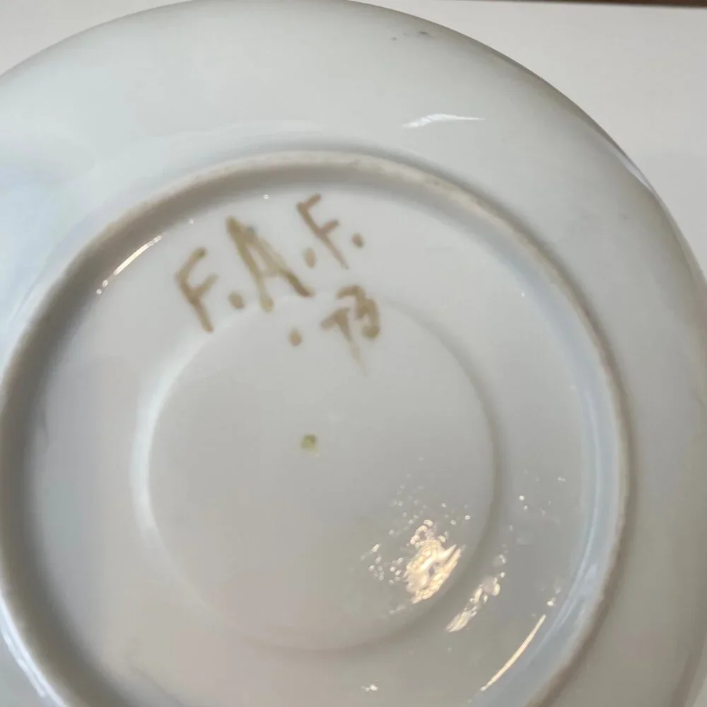 Artist Signed F.A.F Hand Painted Cherry Blossom Cup & Saucer‎ 3